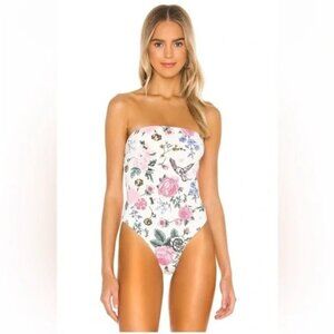Superdown Kim Strapless Bodysuit in Cream Multi